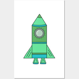 Cute Green Rocket Ship Drawing Pattern Posters and Art